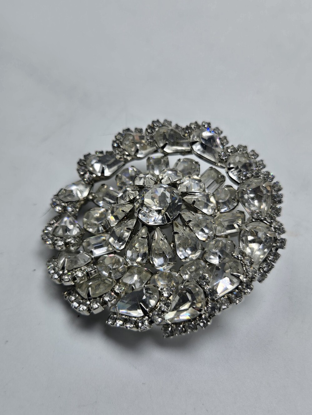 50's Albert Weiss Signed Rhinestone Brooch Silver Tone MCM Jewelry Lapel Pin VTG